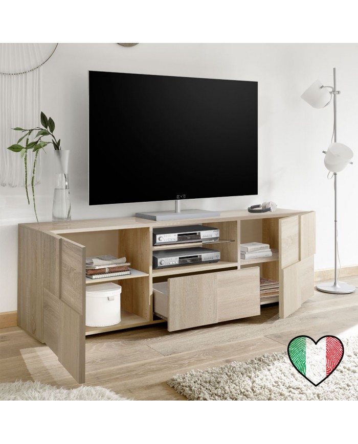 Mobile Porta TV da soggiorno 2 ante in Rovere, 180x53, Made in Italy - Land