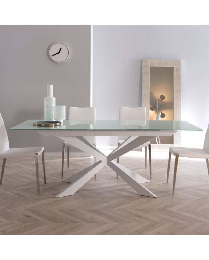 Tavolo da Pranzo Bianco Rettangolare in Vetro Allungabile 160/200 x 90  Altea | Tavoli da Pranzo e Ufficio 