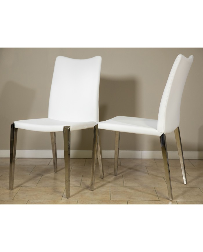 Sedia da pranzo/ufficio in Ecopelle bianco con gambe acciaio - Set 2 sedie