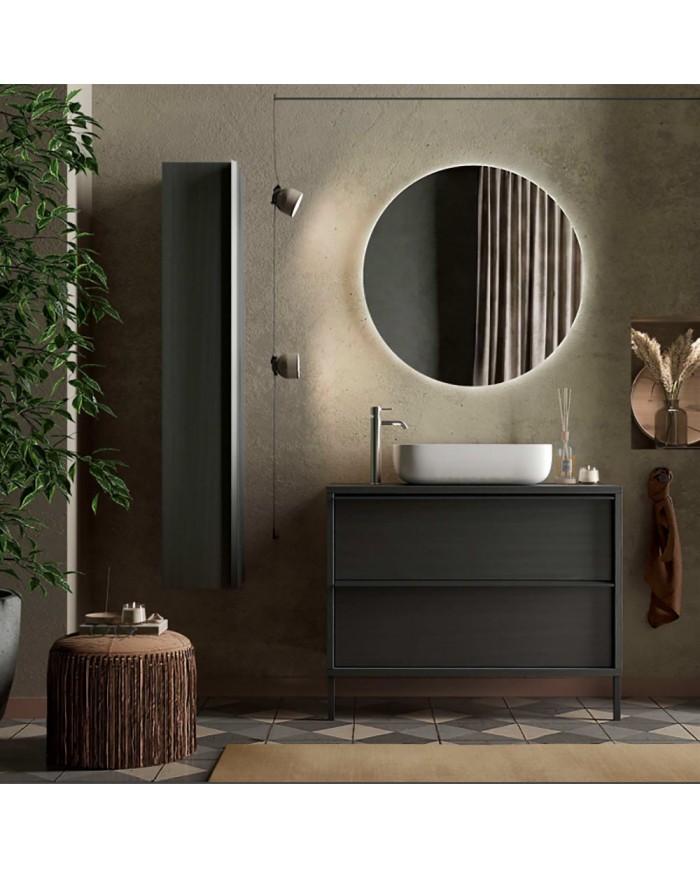 Composizione mobile bagno sospeso moderno 80 cm Erika con colonna e specchio